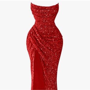 Elegant Red Sequin Evening Gown
